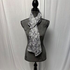 Black White Lace Print Scarf Wrap 73 x 17.75 inch Neutral Statement Capsule Chic
